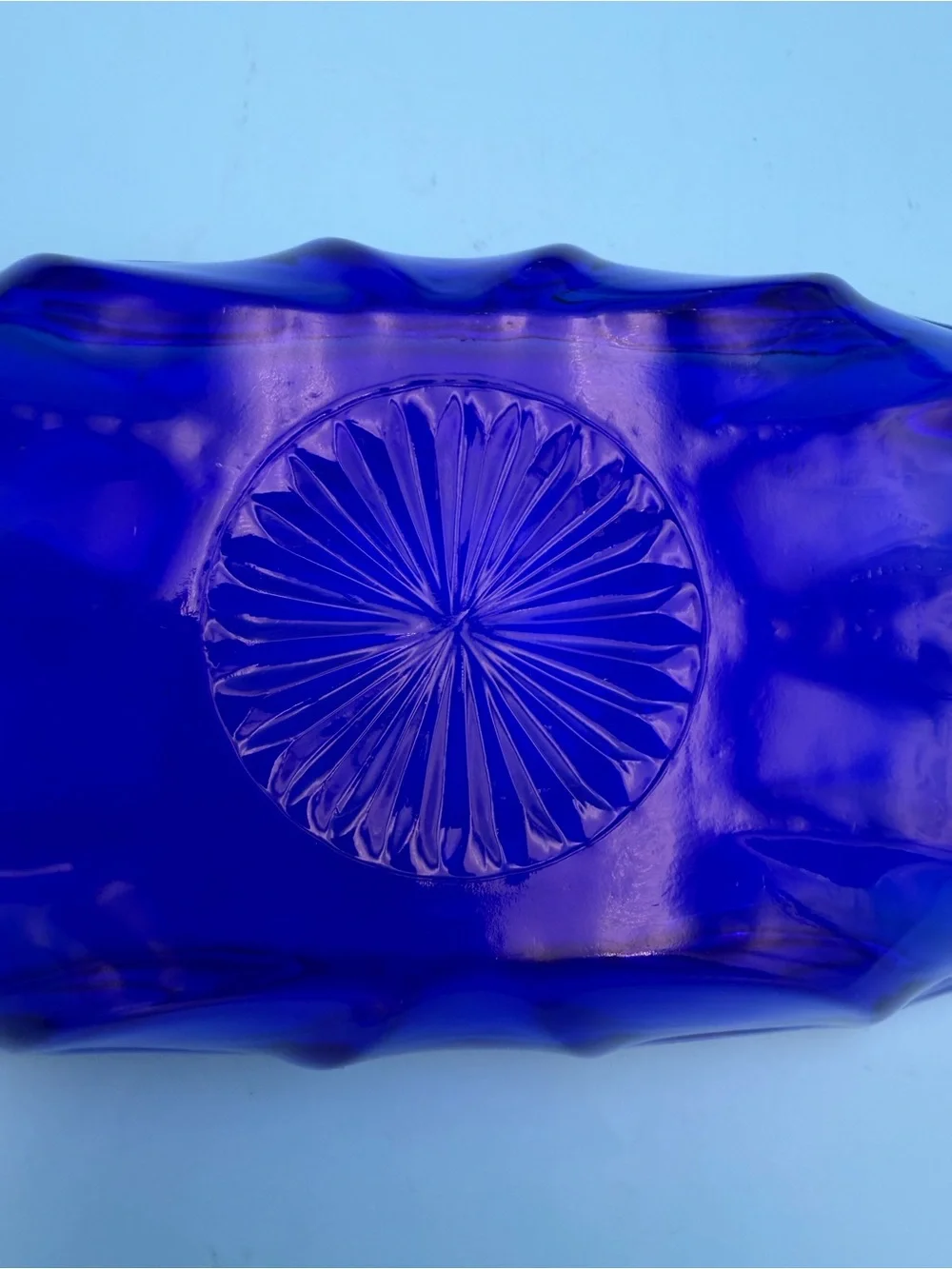 Set of 4 Vintage Cobalt Blue Glass Oval Relish Dishes, Scalloped Edges